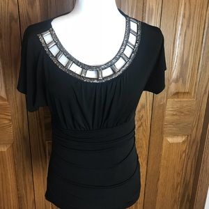 Alex Black Embellished Fitted Ruched Top